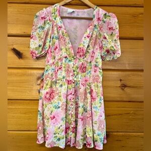 Sky to Moon Pink Floral Coquette Fairy Mini Dress Womens Sz S Babydoll